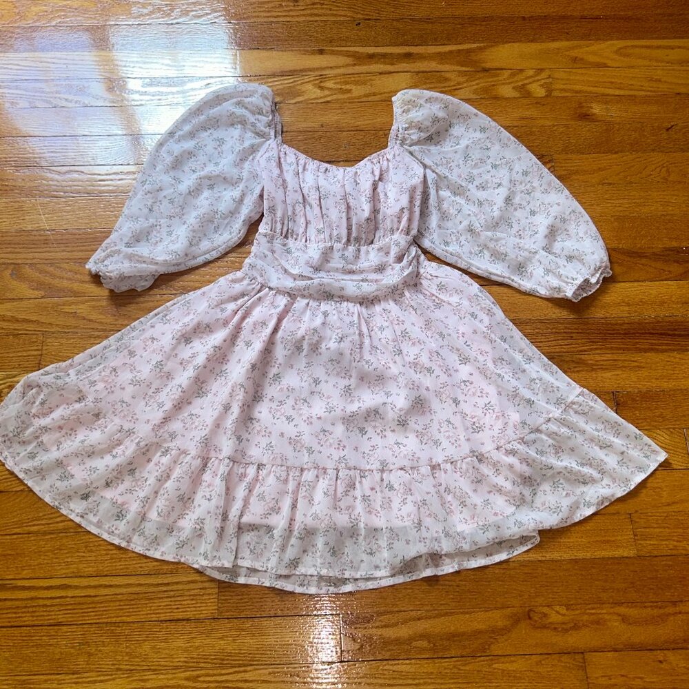 Floral Pink Long Sleeve Dress, Size: Medium